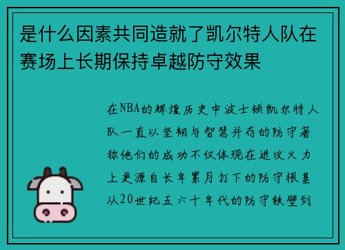 是什么因素共同造就了凯尔特人队在赛场上长期保持卓越防守效果 是什么因素共同造就了凯尔特人队在赛场上长期保持卓越防守效果